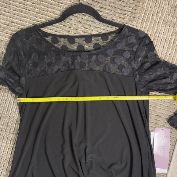 Nina Leonard Black Dress with Polka Dot Mesh Neckline - Picture 4 of 7